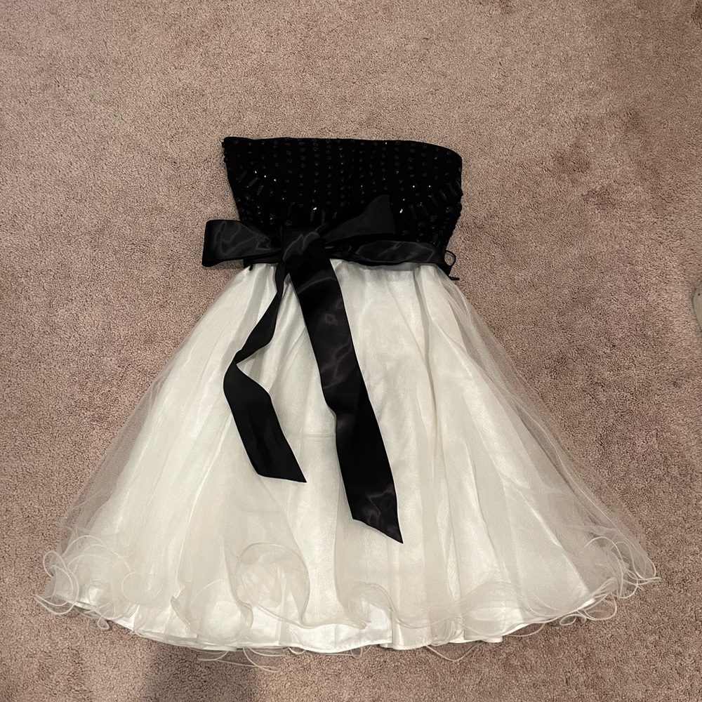 Jump Black and White Strapless Fit and Flare Dress